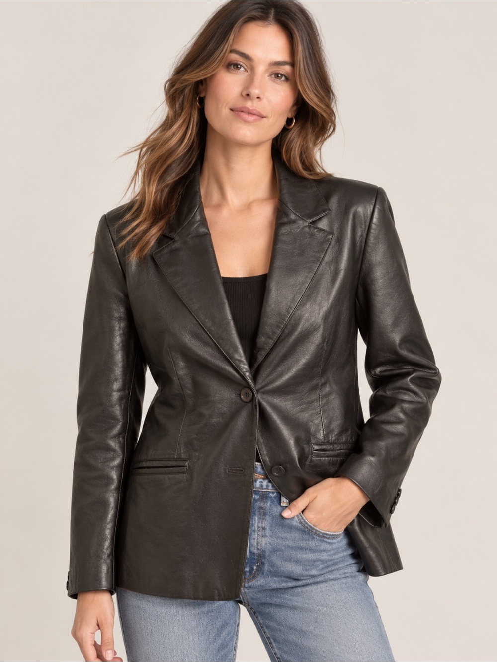 Danier Black Genuine Leather Jacket | Classic Tailor Cut